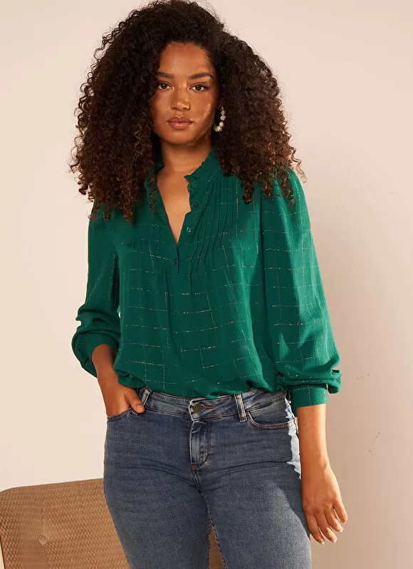 Best Sud Express Blouse A Col Monte Avec Volant Bouteille Blouisa