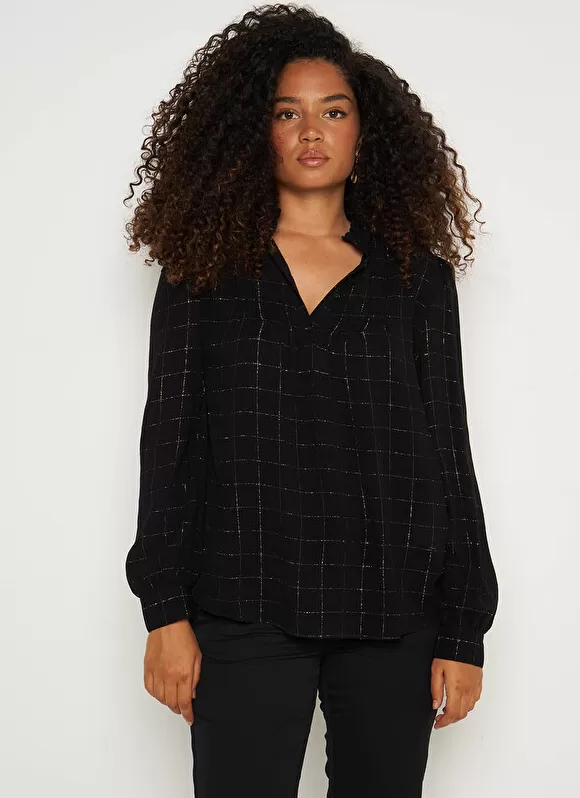 Shop Sud Express Blouse A Col Monte Avec Volant Noir Blouisa