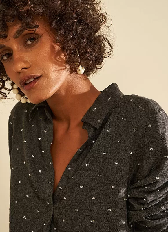 Shop Sud Express Blouse A Col V Et Plumetis Lurex Gris Tarano