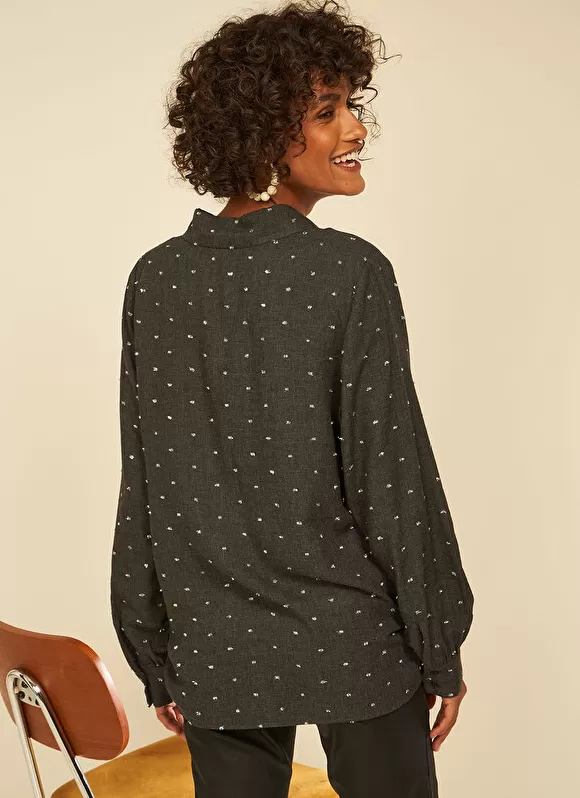 Shop Sud Express Blouse A Col V Et Plumetis Lurex Gris Tarano