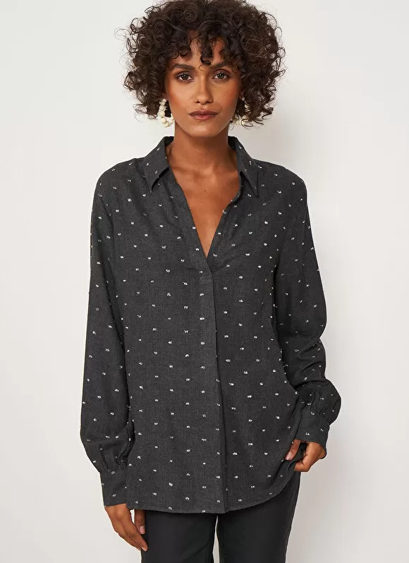 Shop Sud Express Blouse A Col V Et Plumetis Lurex Gris Tarano