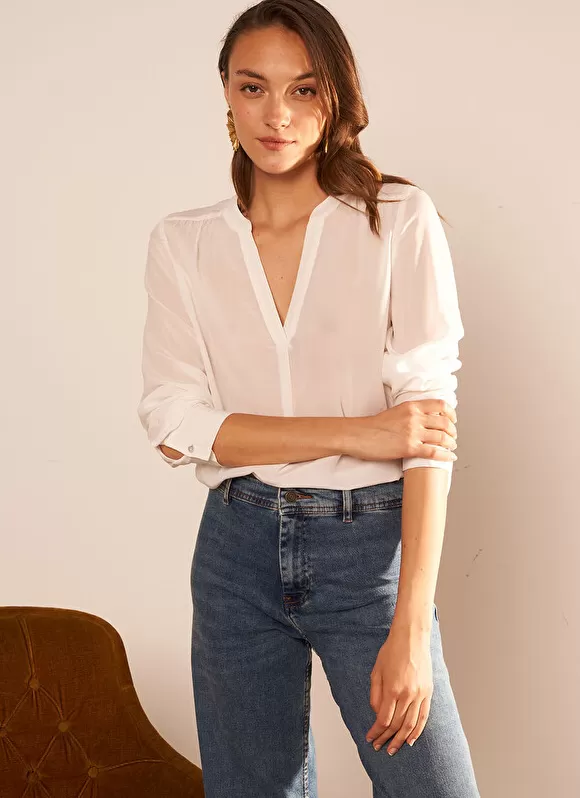 Hot Sud Express Blouse En 100% Soie Ecru Tyrah
