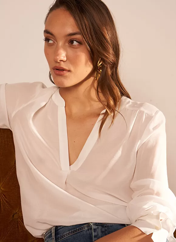 Hot Sud Express Blouse En 100% Soie Ecru Tyrah