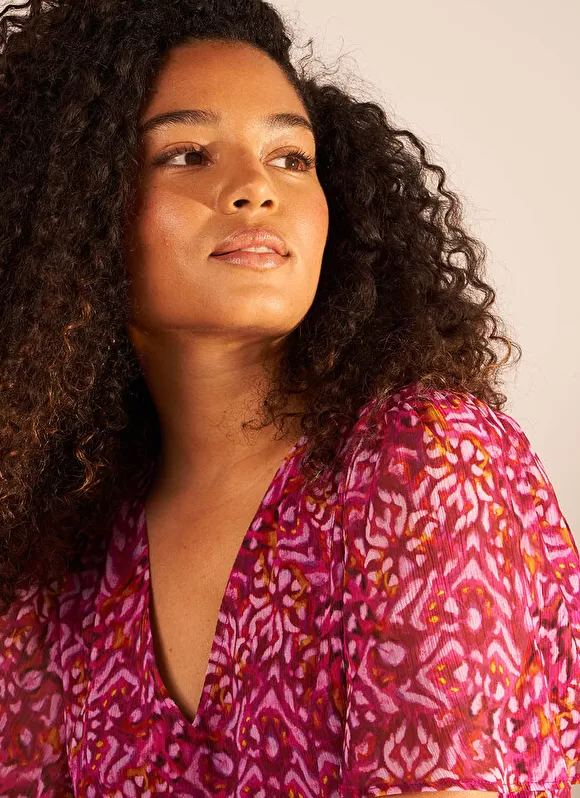 Online Sud Express Blouse Imprime Encolure V Framboise Tajorie