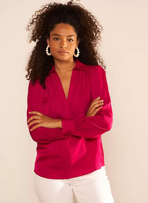 Sale Sud Express Blouse Satine A Col Tunisien Fuchsia Teddy