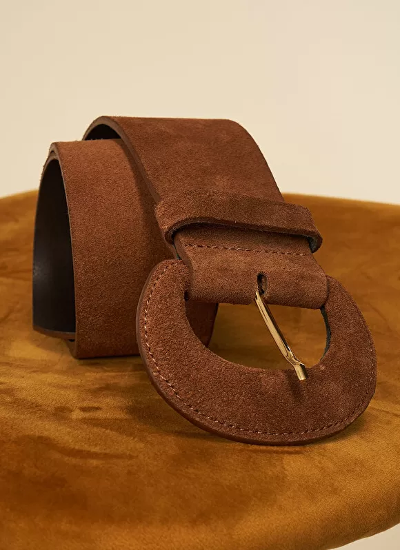 Sale Sud Express Ceinture Large En Croute De Cuir Caramel Camylle