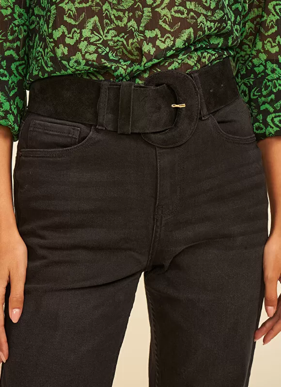 Fashion Sud Express Ceinture Large En Croute De Cuir Noir Camylle