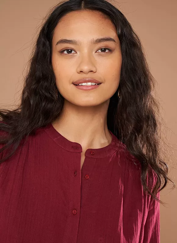 Outlet Sud Express Chemise A Col Rond Bordeaux Cameline