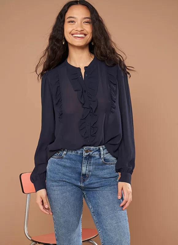 Store Sud Express Chemise A Col Rond Et Manches Longues Marine Calibi
