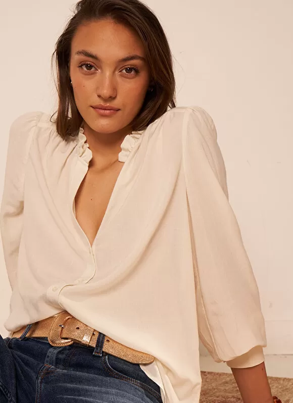 Online Sud Express Chemise A Col Tunisien Ecru Cariba