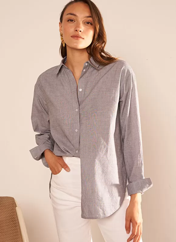 Hot Sud Express Chemise Ample En Popeline De Coton Gris Cascada