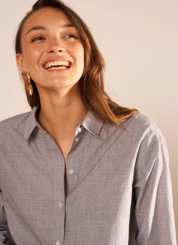 Hot Sud Express Chemise Ample En Popeline De Coton Gris Cascada