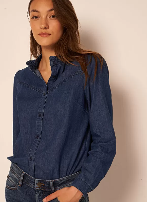 Online Sud Express Chemise En Jean A Manches Longues Dark Stone Castellenia