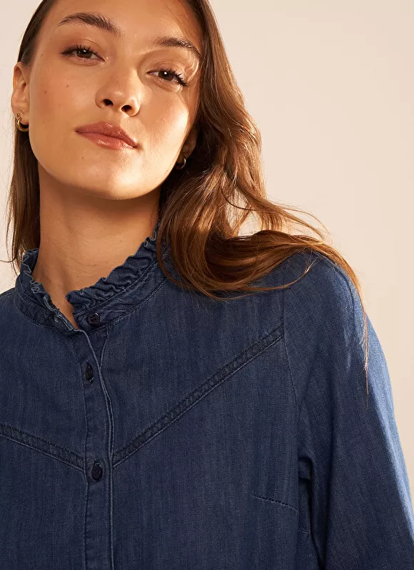 Online Sud Express Chemise En Jean A Manches Longues Dark Stone Castellenia