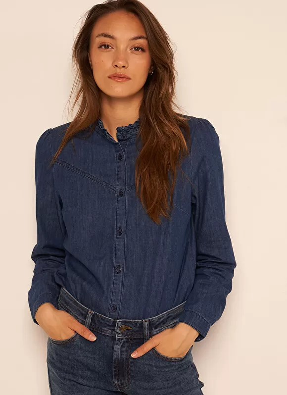 Online Sud Express Chemise En Jean A Manches Longues Dark Stone Castellenia
