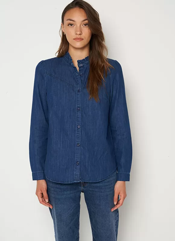 Online Sud Express Chemise En Jean A Manches Longues Dark Stone Castellenia