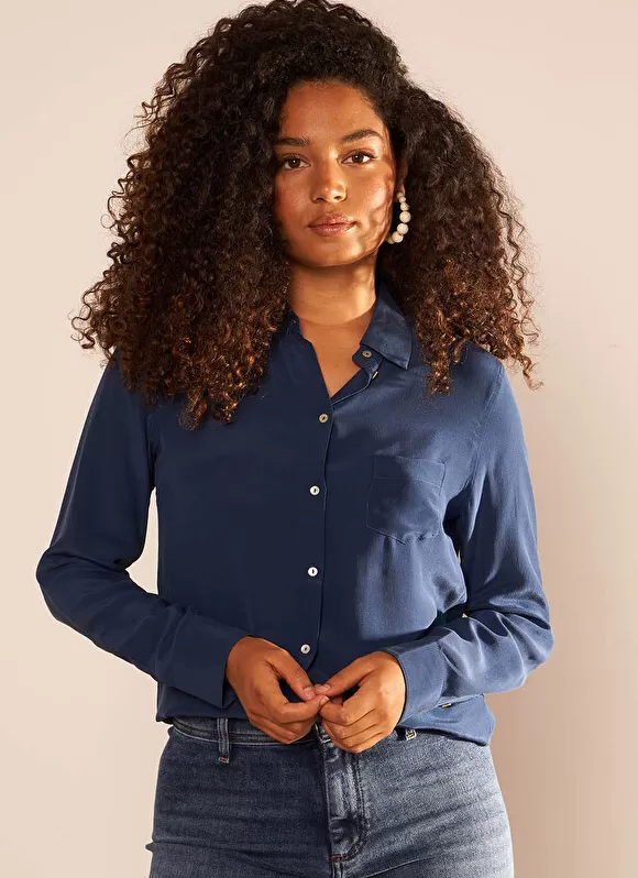 Best Sud Express Chemise En Soie A Manches Longues Bleu Cyrah