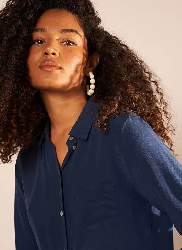 Best Sud Express Chemise En Soie A Manches Longues Bleu Cyrah