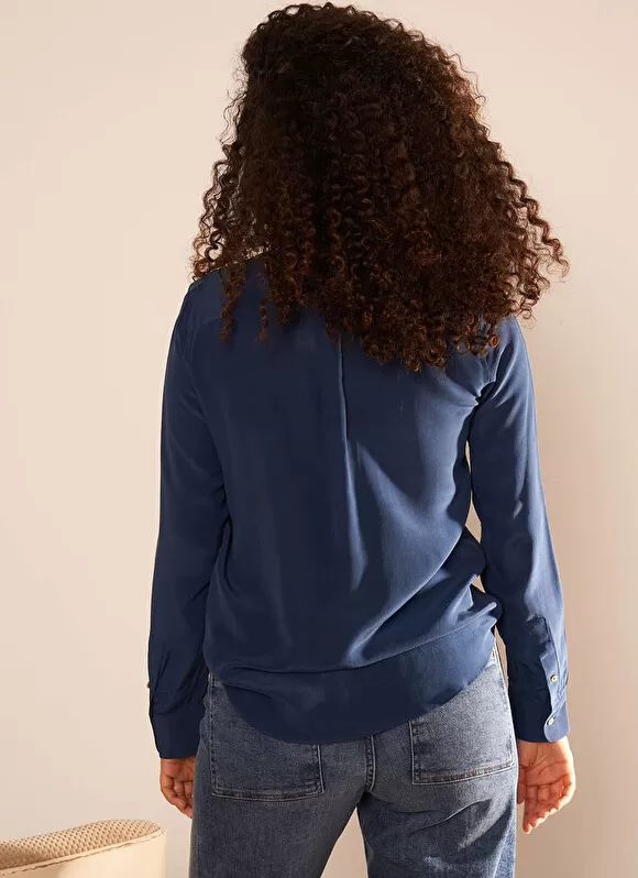 Best Sud Express Chemise En Soie A Manches Longues Bleu Cyrah