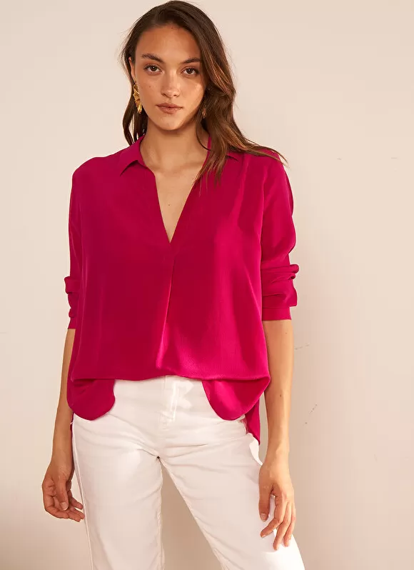 Outlet Sud Express Chemise En Soie Framboise Tibla
