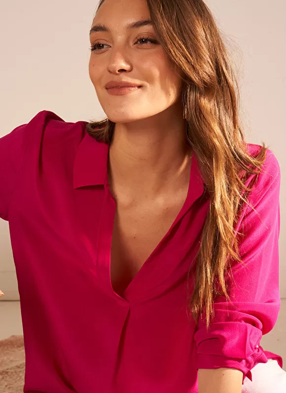 Outlet Sud Express Chemise En Soie Framboise Tibla