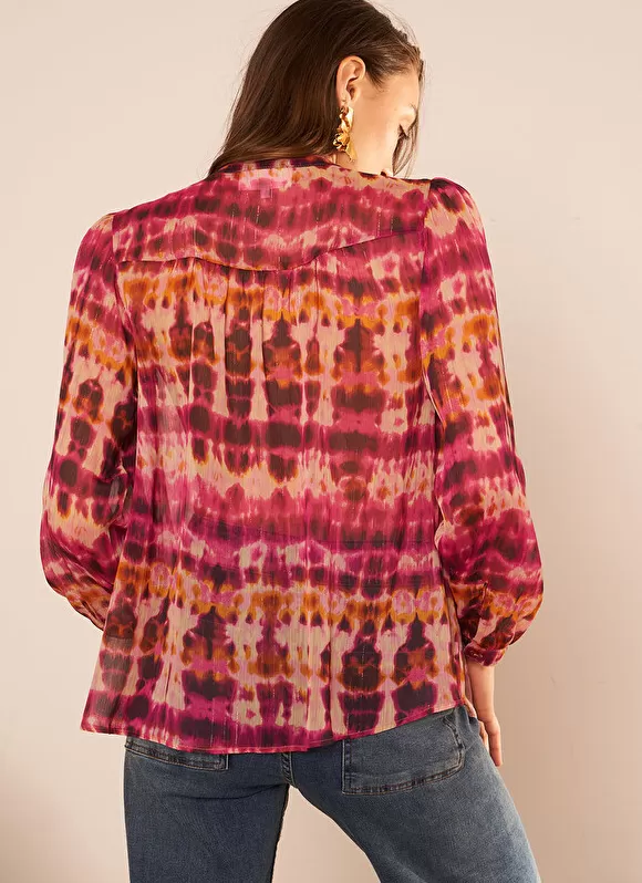 Best Sale Sud Express Chemise Imprime A Col Tunisien Et Manche... Framboise Calanque