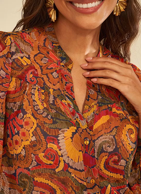 New Sud Express Chemise Imprimee Brique Cagathe