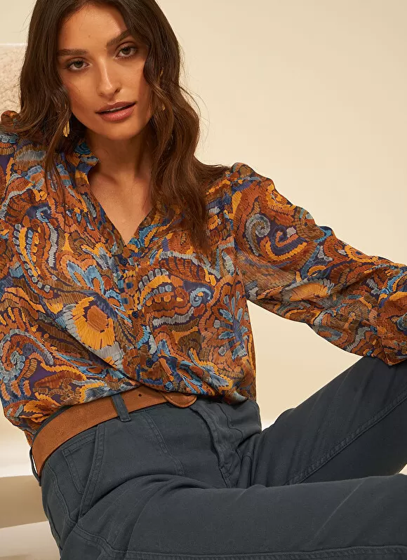 Outlet Sud Express Chemise Imprimee Indigo Cagathe