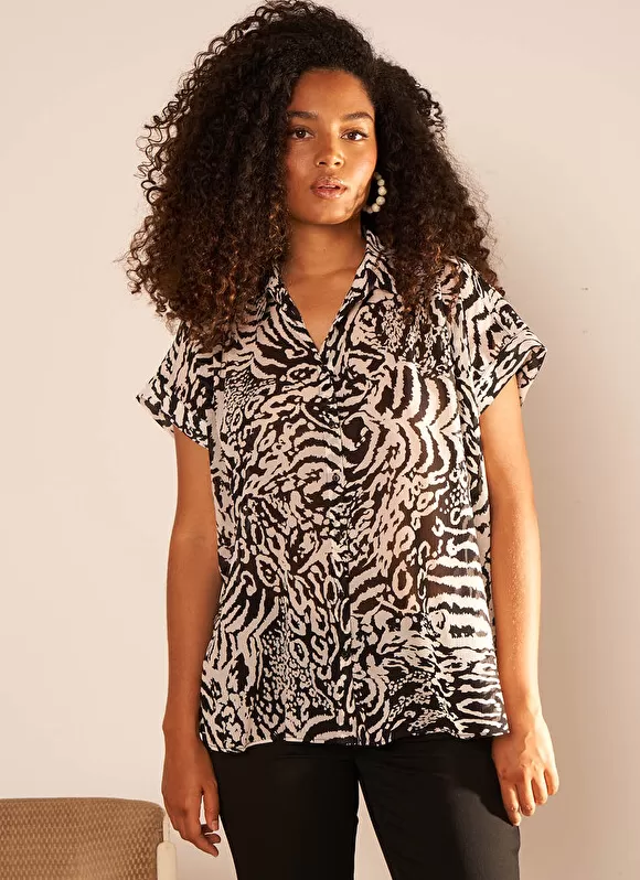 Cheap Sud Express Chemise Imprimee Oversize A Manches Cour... Noir Calixa
