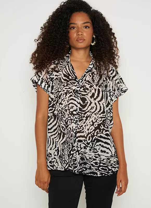 Cheap Sud Express Chemise Imprimee Oversize A Manches Cour... Noir Calixa