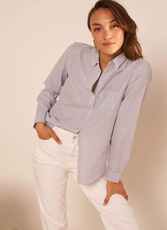 Online Sud Express Chemise Manches Longues A Rayures Bleu Calabama