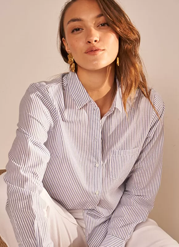 Online Sud Express Chemise Manches Longues A Rayures Bleu Calabama