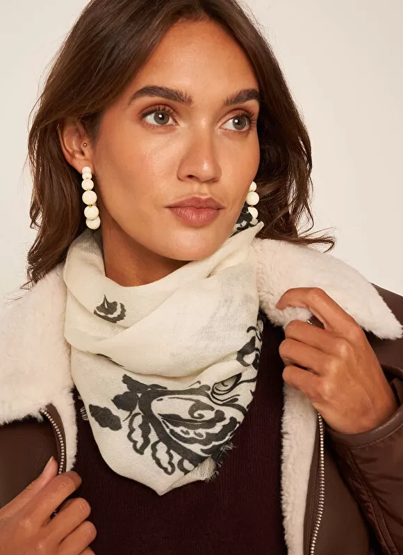 Flash Sale Sud Express Foulard Carre En Laine Et Soie Ecru Epic