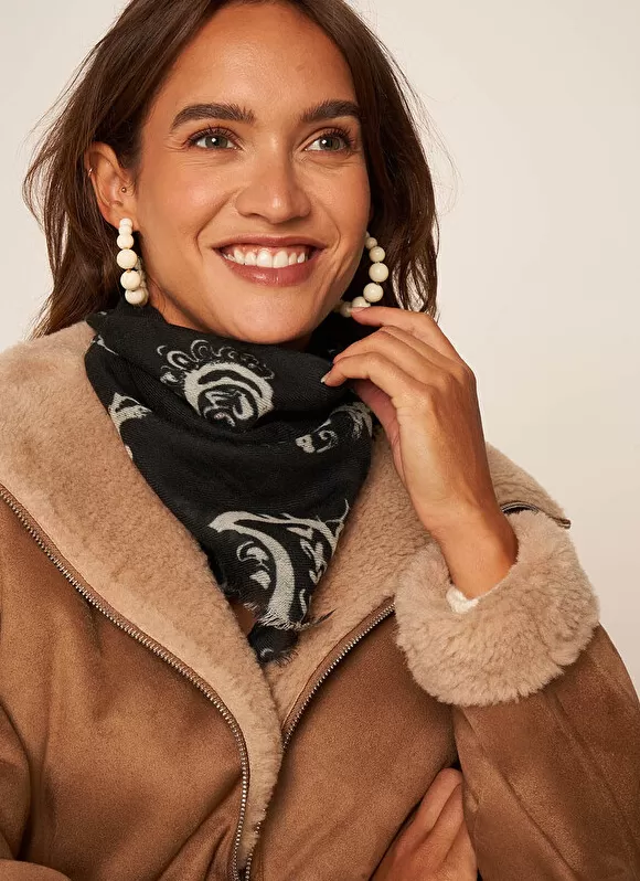 Cheap Sud Express Foulard Carre En Laine Et Soie Noir Epic