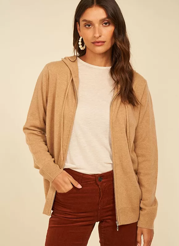 Cheap Sud Express Gilet A Capuche Zippe 100% Cachemire Camel Garenk