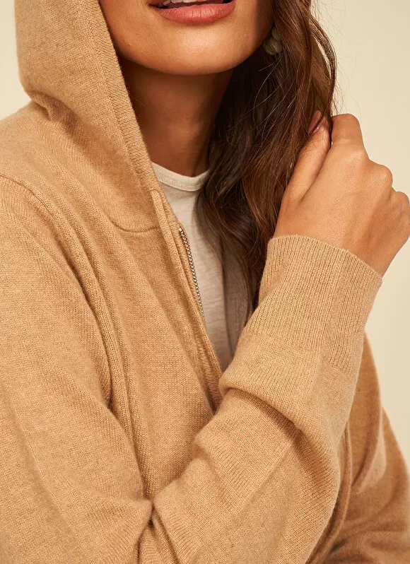 Cheap Sud Express Gilet A Capuche Zippe 100% Cachemire Camel Garenk