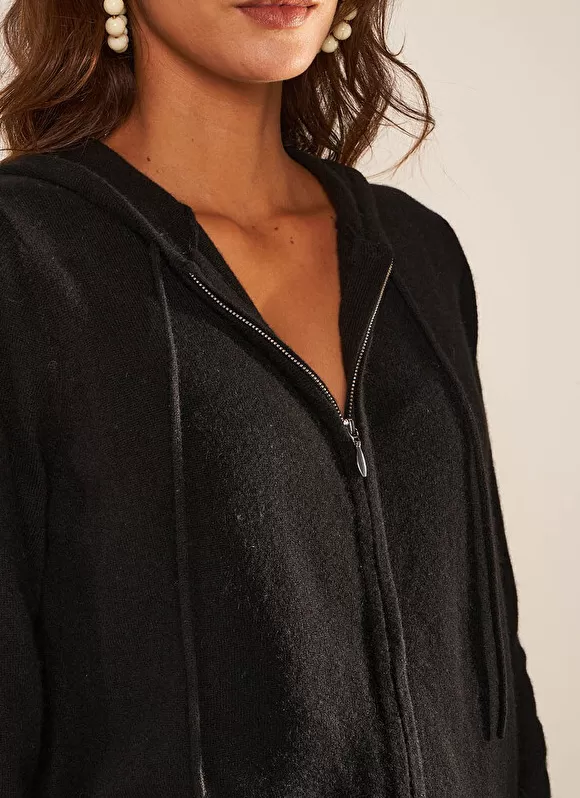 Best Sale Sud Express Gilet A Capuche Zippe 100% Cachemire Noir Garenk