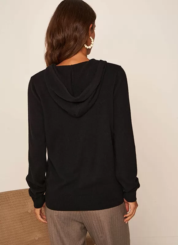 Best Sale Sud Express Gilet A Capuche Zippe 100% Cachemire Noir Garenk