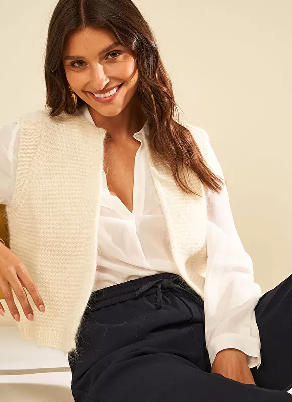 Store Sud Express Gilet Court Et Ouvert, En Mohair Et Alpaga Ecru Gotanax