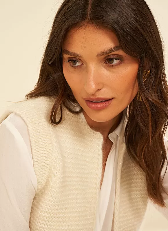 Store Sud Express Gilet Court Et Ouvert, En Mohair Et Alpaga Ecru Gotanax