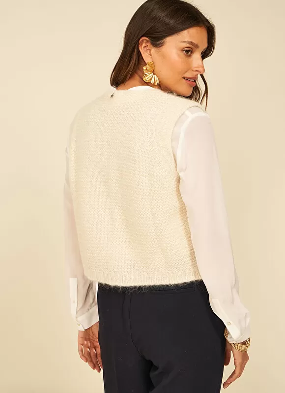 Store Sud Express Gilet Court Et Ouvert, En Mohair Et Alpaga Ecru Gotanax