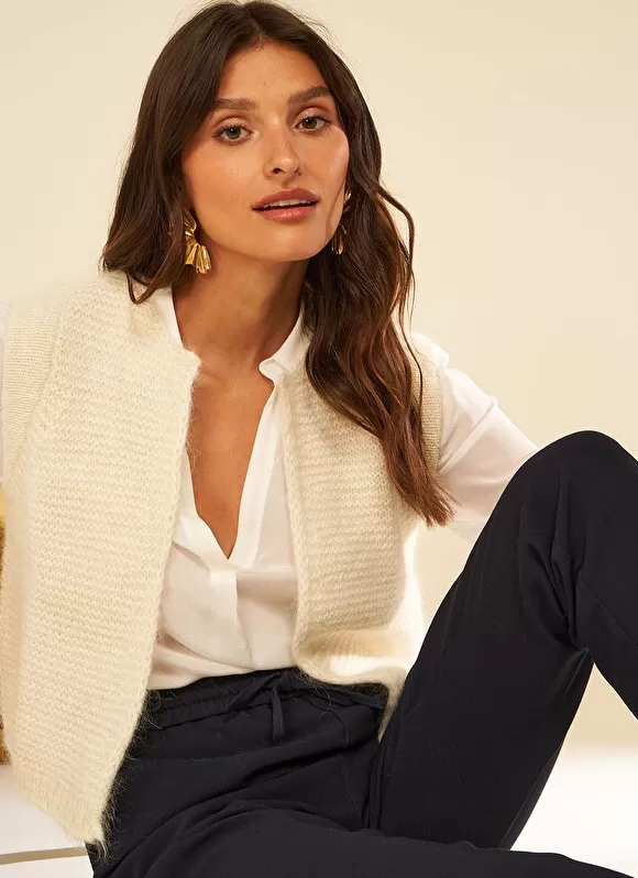 Store Sud Express Gilet Court Et Ouvert, En Mohair Et Alpaga Ecru Gotanax