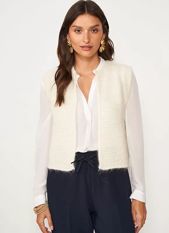Store Sud Express Gilet Court Et Ouvert, En Mohair Et Alpaga Ecru Gotanax