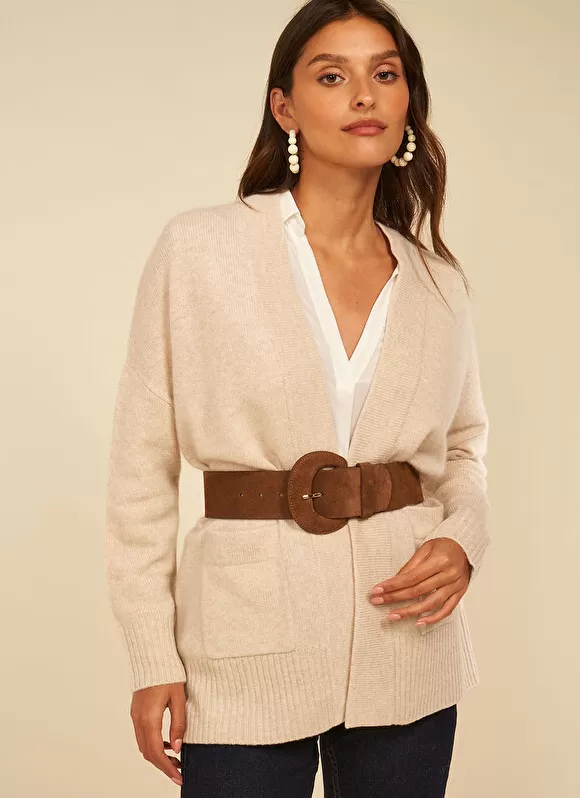 Best Sale Sud Express Gilet Mi-Long Ouvert Avec Poches Plaquees Beige Chine Geric