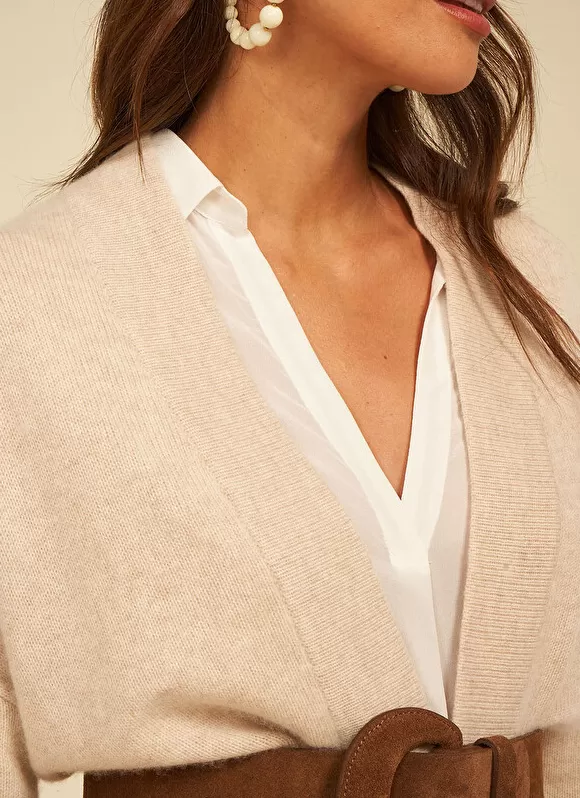 Best Sale Sud Express Gilet Mi-Long Ouvert Avec Poches Plaquees Beige Chine Geric
