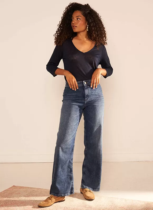 Online Sud Express Jean Large, Taille Haute Sans Coutures Sur Les Cotes Medium Dark Sto Clara