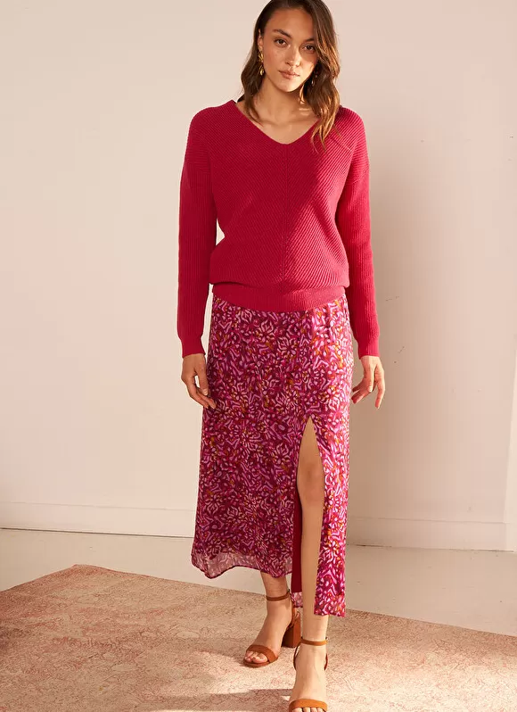 Flash Sale Sud Express Jupe Longue Imprimee Avec Fente Framboise Jalorie