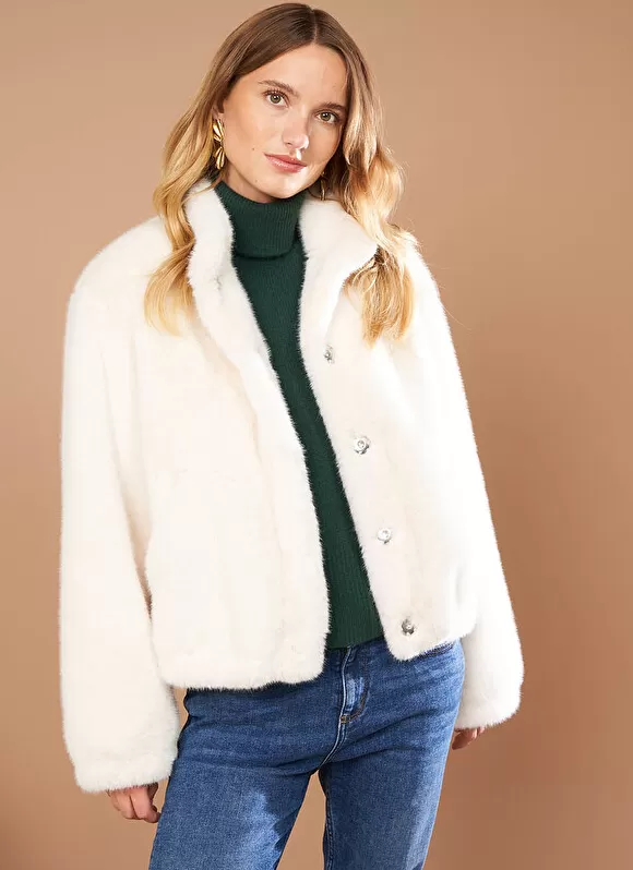 New Sud Express Manteau Court En Fausse Fourrure Craie Mucyli