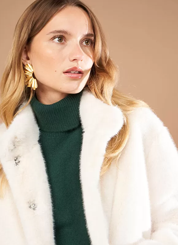 New Sud Express Manteau Court En Fausse Fourrure Craie Mucyli