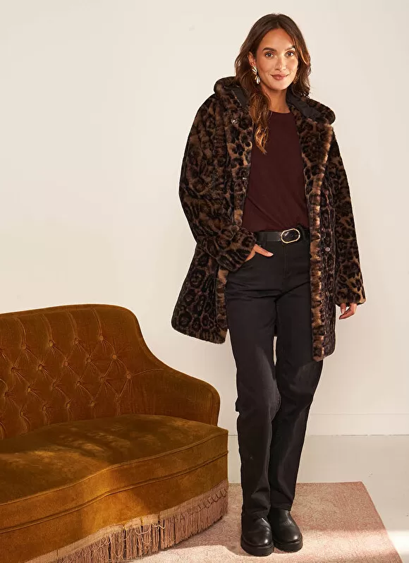 Hot Sud Express Manteau Fausse Fourrure Leopard Camel Mialys